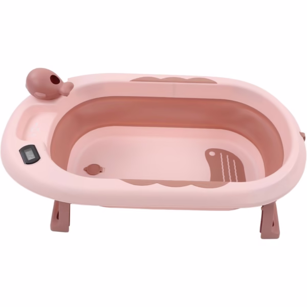 Cada de Baie, Flippy, pentru Copii 0 luni - 6 Ani, cu Termometru, Pliabila, Perna Suport Inclusa, din Plastic, 81.5 x 49 x 21.5 cm, Roz - imagine 1
