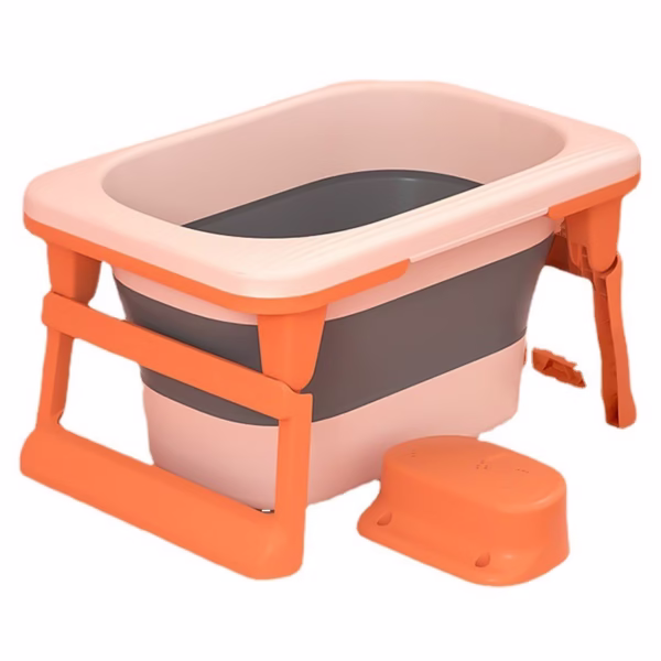 Cada Pliabila pentru Baie, Flippy, din PP+TPE, pentru Copii 0-6 Ani, cu Picioare, Suport de Sezut, Scurgere Etans, 80 x 52 x 42 cm, Portocaliu - imagine 9