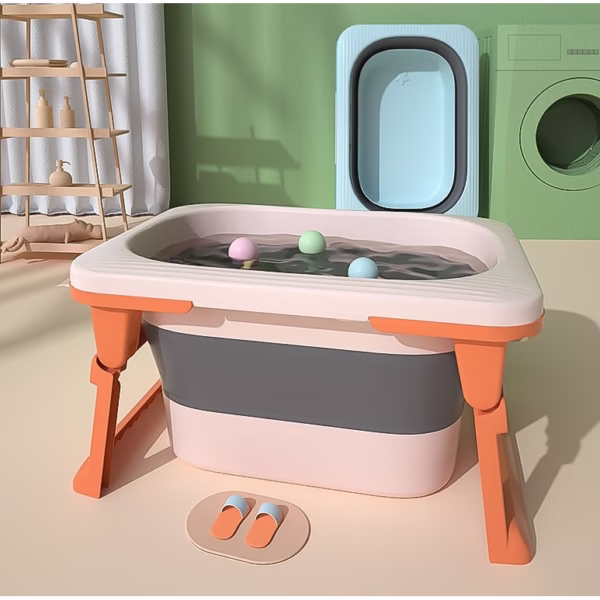Cada Pliabila pentru Baie, Flippy, din PP+TPE, pentru Copii 0-6 Ani, cu Picioare, Suport de Sezut, Scurgere Etans, 80 x 52 x 42 cm, Portocaliu - imagine 11