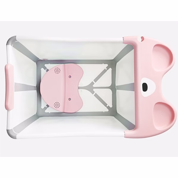 Cada Pliabila pentru Baie, Flippy, din PP+TPE, pentru Copii +6 Luni, Model Ursulet, Scaun de Interior, Detasabil, 82 x 50 x 54 cm, Roz - imagine 2