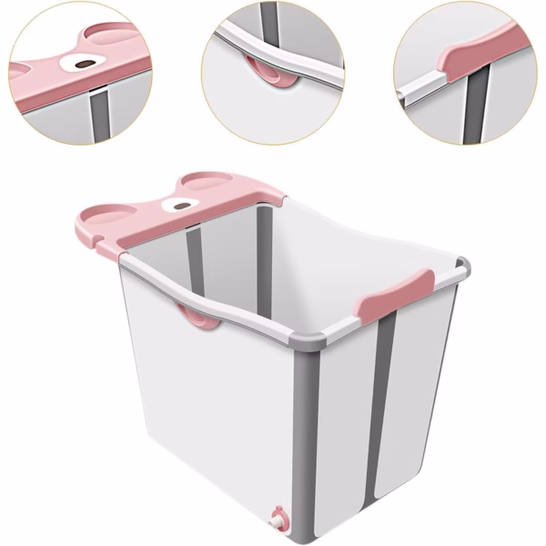Cada Pliabila pentru Baie, Flippy, din PP+TPE, pentru Copii +6 Luni, Model Ursulet, Scaun de Interior, Detasabil, 82 x 50 x 54 cm, Roz - imagine 5