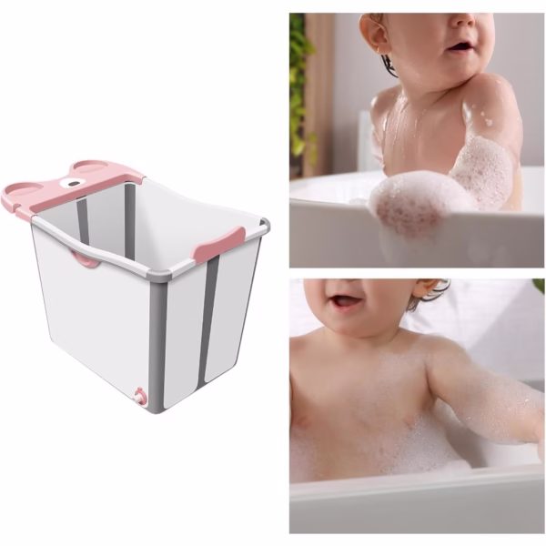 Cada Pliabila pentru Baie, Flippy, din PP+TPE, pentru Copii +6 Luni, Model Ursulet, Scaun de Interior, Detasabil, 82 x 50 x 54 cm, Roz - imagine 6