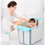 Cada Pliabila pentru Baie, Flippy, din PP+TPE, pentru Copii +6 Luni, Model Ursulet, Scaun de Interior, Detasabil, 82 x 50 x 54 cm, Albastru - imagine 3
