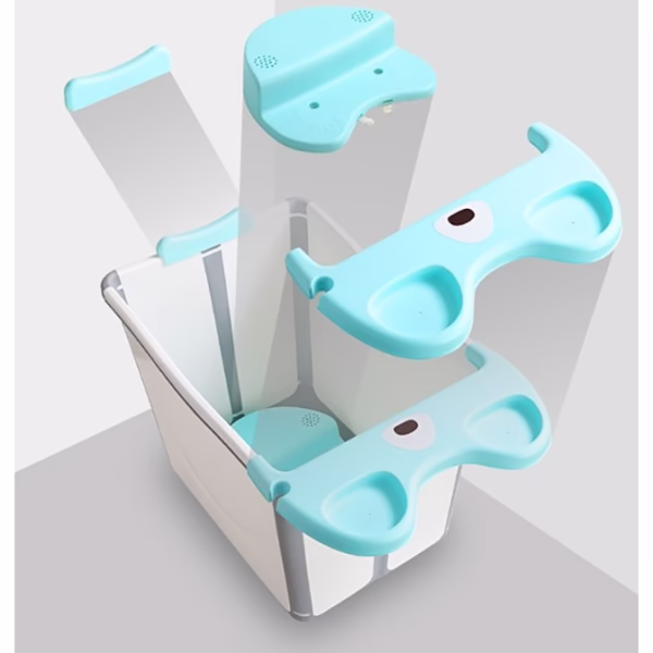 Cada Pliabila pentru Baie, Flippy, din PP+TPE, pentru Copii +6 Luni, Model Ursulet, Scaun de Interior, Detasabil, 82 x 50 x 54 cm, Albastru - imagine 5