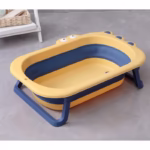 Cada Pliabila pentru Baie, Flippy, din PP+TPR, pentru Copii 0-6 Ani, Model Crocodil, Dop de Scurgere, 80x54x21 cm, Galben/Albastru - imagine 2