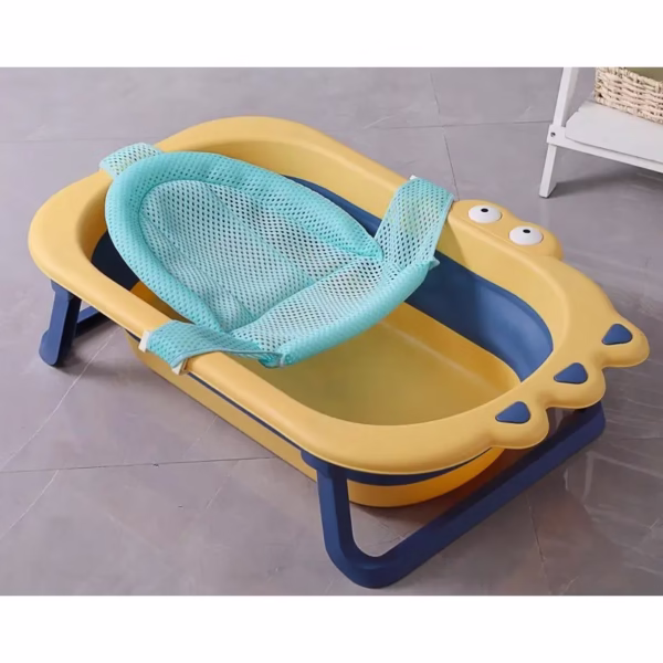 Cada Pliabila pentru Baie, Flippy, din PP+TPR, pentru Copii 0-6 Ani, Model Crocodil, Dop de Scurgere, 80x54x21 cm, Galben/Albastru - imagine 3