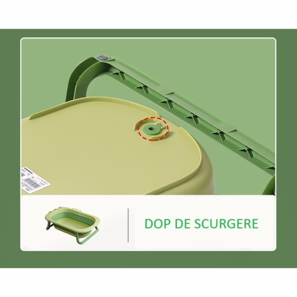 Cada Pliabila pentru Baie, Flippy, din PP+TPR, pentru Copii 0-6 Ani, Model Crocodil, Dop de Scurgere, 80x54x21 cm, Verde - imagine 4