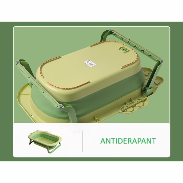 Cada Pliabila pentru Baie, Flippy, din PP+TPR, pentru Copii 0-6 Ani, Model Crocodil, Dop de Scurgere, 80x54x21 cm, Verde - imagine 5