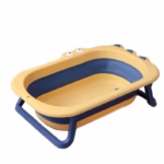 Cada Pliabila pentru Baie, Flippy, din PP+TPR, pentru Copii 0-6 Ani, Model Crocodil, Dop de Scurgere, 80x54x21 cm, Galben/Albastru