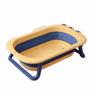 Cada Pliabila pentru Baie, Flippy, din PP+TPR, pentru Copii 0-6 Ani, Model Crocodil, Dop de Scurgere, 80x54x21 cm, Galben/Albastru