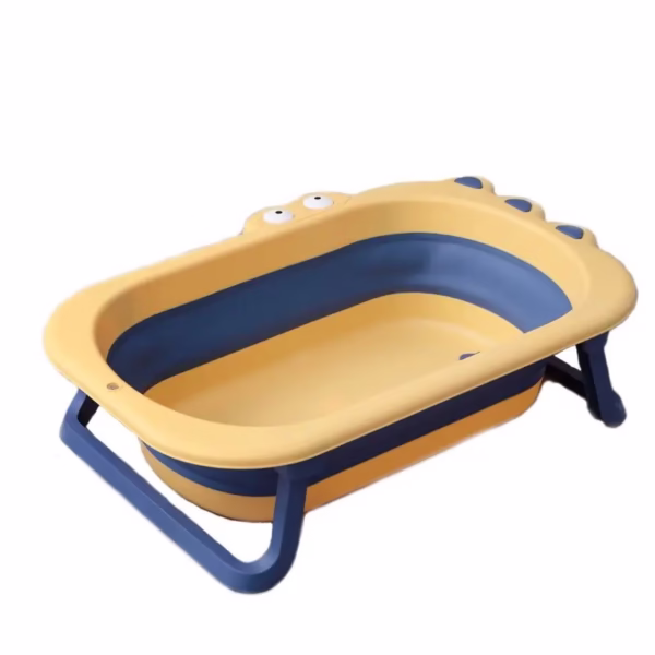 Cada Pliabila pentru Baie, Flippy, din PP+TPR, pentru Copii 0-6 Ani, Model Crocodil, Dop de Scurgere, 80x54x21 cm, Galben/Albastru - imagine 1
