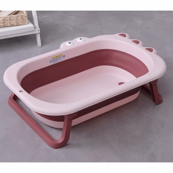 Cada Pliabila pentru Baie, Flippy, din PP+TPR, pentru Copii 0-6 Ani, Model Crocodil, Dop de Scurgere, 80x54x21 cm, Roz - imagine 2