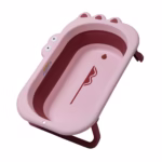 Cada Pliabila pentru Baie, Flippy, din PP+TPR, pentru Copii 0-6 Ani, Model Crocodil, Dop de Scurgere, 80x54x21 cm, Roz - imagine 3