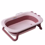 Cada Pliabila pentru Baie, Flippy, din PP+TPR, pentru Copii 0-6 Ani, Model Crocodil, Dop de Scurgere, 80x54x21 cm, Roz