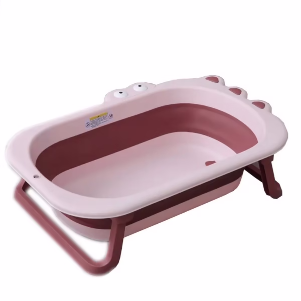 Cada Pliabila pentru Baie, Flippy, din PP+TPR, pentru Copii 0-6 Ani, Model Crocodil, Dop de Scurgere, 80x54x21 cm, Roz - imagine 1