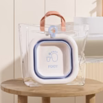 Cada Pliabila pentru Baie pentru Copii, Flippy, Cadita pentru Bebelusi, Model Patrat pentru Picioare, Albastru, 30x30x3.5 cm, 3.5 L - imagine 6