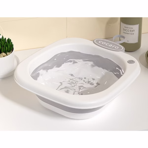 Lavoar Pliabil, Flippy, pentru Copii 1-8 Ani, 28.5x28.5x10 cm, din PE+PP, 3.5l, Model Fata, Gri - imagine 2