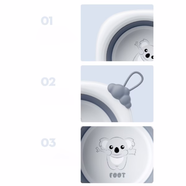 Cada Pliabila pentru Baie pentru Copii, Flippy, Cadita pentru Bebelusi, Model Romb pentru Picioare Koala, Gri, 30x30x3.5 cm, 4L - imagine 7