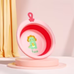 Cada Pliabila pentru Baie pentru Copii, Flippy, Cadita pentru Bebelusi, Model Rotund cu Dinozaur, Roz, 30x30x3.7 cm, 4L - imagine 2