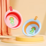 Cada Pliabila pentru Baie pentru Copii, Flippy, Cadita pentru Bebelusi, Model Rotund cu Dinozaur, Roz, 30x30x3.7 cm, 4L - imagine 4