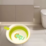 Cada Pliabila pentru Baie pentru Copii, Flippy, Cadita pentru Bebelusi, Model Rotund cu Dinozaur, Verde, 30x30x3.7 cm, 4L - imagine 3