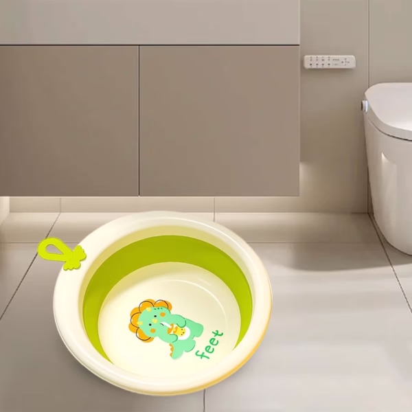 Cada Pliabila pentru Baie pentru Copii, Flippy, Cadita pentru Bebelusi, Model Rotund cu Dinozaur, Verde, 30x30x3.7 cm, 4L - imagine 3