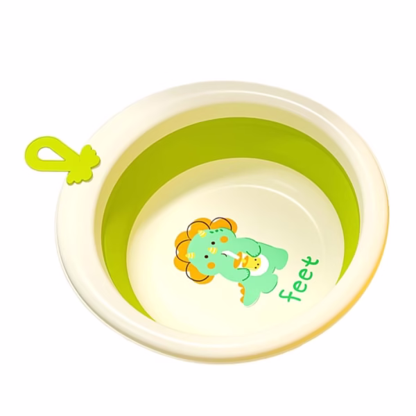 Cada Pliabila pentru Baie pentru Copii, Flippy, Cadita pentru Bebelusi, Model Rotund cu Dinozaur, Verde, 30x30x3.7 cm, 4L - imagine 4