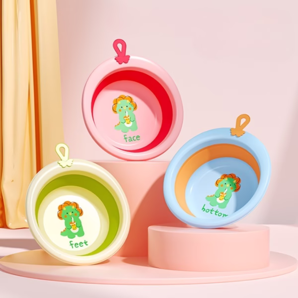 Cada Pliabila pentru Baie pentru Copii, Flippy, Cadita pentru Bebelusi, Model Rotund cu Dinozaur, Verde, 30x30x3.7 cm, 4L - imagine 9