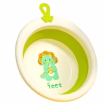 Cada Pliabila pentru Baie pentru Copii, Flippy, Cadita pentru Bebelusi, Model Rotund cu Dinozaur, Verde, 30x30x3.7 cm, 4L