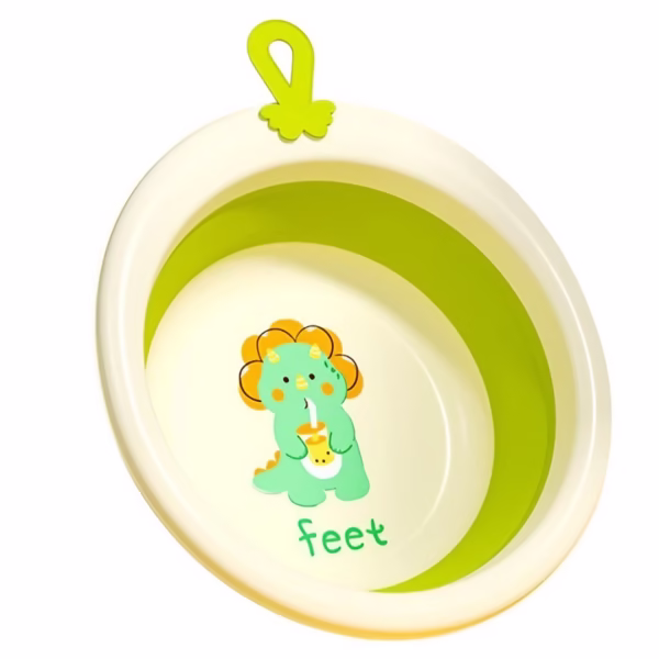Cada Pliabila pentru Baie pentru Copii, Flippy, Cadita pentru Bebelusi, Model Rotund cu Dinozaur, Verde, 30x30x3.7 cm, 4L - imagine 1