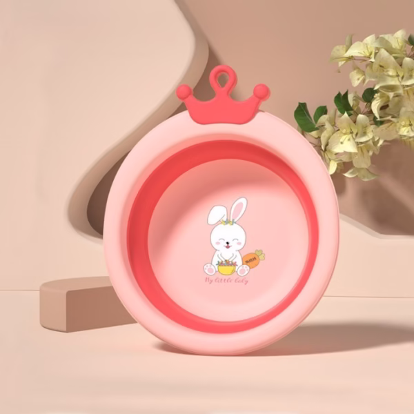 Cada Pliabila pentru Baie pentru Copii, Flippy, Cadita pentru Bebelusi, Model Rotund cu Iepuras, Roz, 30x31x3.5 cm, 3.3 L - imagine 2