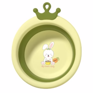 Cada Pliabila pentru Baie pentru Copii, Flippy, Cadita pentru Bebelusi, Model Rotund cu Iepuras, Verde, 30x31x3.5 cm, 3.3 L