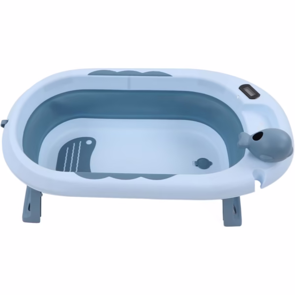 Cada de Baie, Flippy, pentru Copii 0 luni - 6 Ani, cu Termometru, Pliabila, Perna Suport Inclusa, din Plastic, 81.5 x 49 x 21.5 cm, Albastru - imagine 5