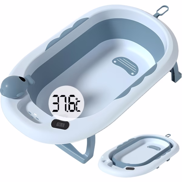Cada de Baie, Flippy, pentru Copii 0 luni - 6 Ani, cu Termometru, Pliabila, Perna Suport Inclusa, din Plastic, 81.5 x 49 x 21.5 cm, Albastru - imagine 1