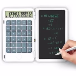 Calculator de Mana Reincarcabil cu Tabla de Scris, Flippy, Calculator Portabil, Ecran LCD, Afisaj cu 12 Cifre, Ecran de 15 cm, Culoare Alb - imagine 6