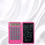 Calculator de Mana Reincarcabil cu Tabla de Scris, Flippy, Calculator Portabil, Ecran LCD, Afisaj cu 12 Cifre, Ecran de 15 cm, Culoare Roz - imagine 2