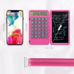 Calculator de Mana Reincarcabil cu Tabla de Scris, Flippy, Calculator Portabil, Ecran LCD, Afisaj cu 12 Cifre, Ecran de 15 cm, Culoare Roz - imagine 3