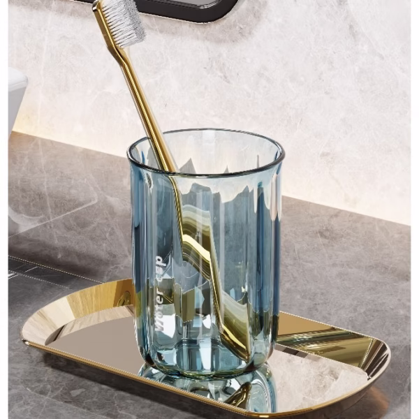 Cana de Apa pentru Clatit, Flippy, pentru Periuta de Dinti, 200 ml, 10.4 x 7.3 cm, Albastru Transparent - imagine 3