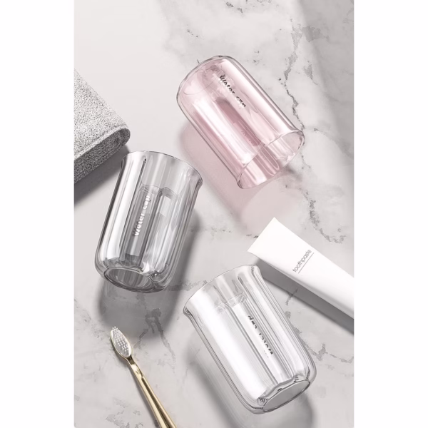 Cana de Apa pentru Clatit, Flippy, pentru Periuta de Dinti, 200 ml, 10.4 x 7.3 cm, Gri Transparent - imagine 5