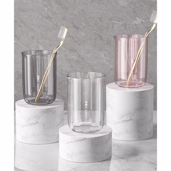Cana de Apa pentru Clatit, Flippy, pentru Periuta de Dinti, 200 ml, 10.4 x 7.3 cm, Gri Transparent - imagine 6