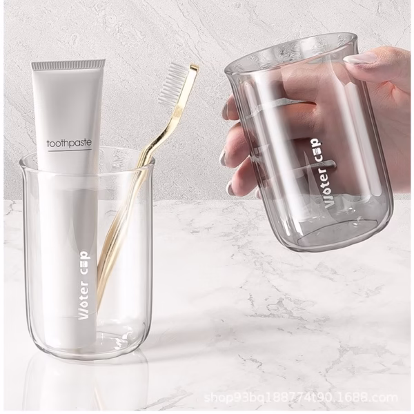 Cana de Apa pentru Clatit, Flippy, pentru Periuta de Dinti, 200 ml, 10.4 x 7.3 cm, Gri Transparent - imagine 7