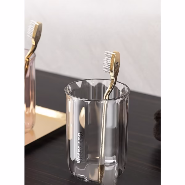 Cana de Apa pentru Clatit, Flippy, pentru Periuta de Dinti, 200 ml, 10.4 x 7.3 cm, Gri Transparent - imagine 8