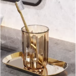 Cana de Apa pentru Clatit, Flippy, pentru Periuta de Dinti, 200 ml, 10.4 x 7.3 cm, Maro Transparent - imagine 2