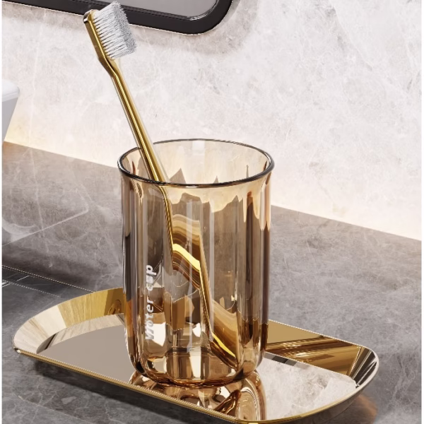 Cana de Apa pentru Clatit, Flippy, pentru Periuta de Dinti, 200 ml, 10.4 x 7.3 cm, Maro Transparent - imagine 2