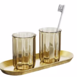 Cana de Apa pentru Clatit, Flippy, pentru Periuta de Dinti, 200 ml, 10.4 x 7.3 cm, Maro Transparent - imagine 4