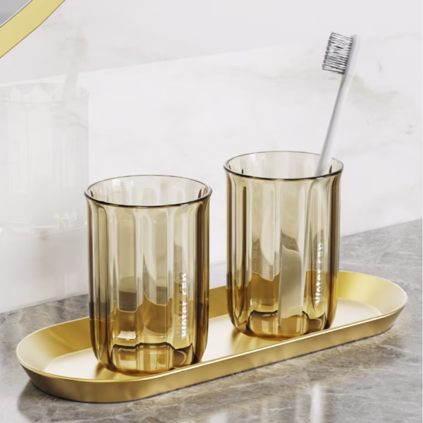 Cana de Apa pentru Clatit, Flippy, pentru Periuta de Dinti, 200 ml, 10.4 x 7.3 cm, Maro Transparent - imagine 5