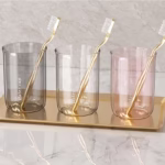 Cana de Apa pentru Clatit, Flippy, pentru Periuta de Dinti, 200 ml, 10.4 x 7.3 cm, Roz Transparent - imagine 6