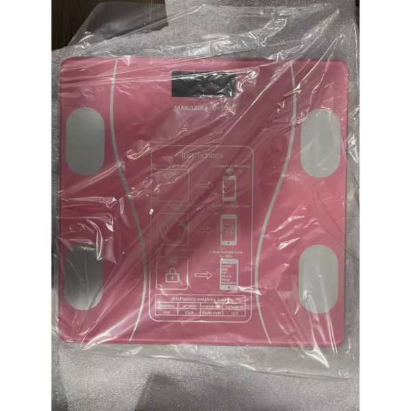 Cantar Electronic Inteligent De Baie Flippy Cu Aplicatie Smart, Corporal, Ecran Digital Iluminat, Termometru, Suporta Maxim 180 Kg, 26 x 26 cm, Baterii, Roz - imagine 3