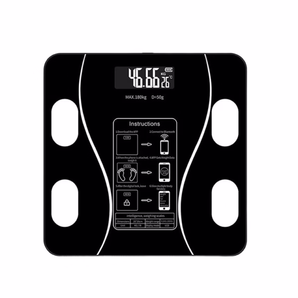 Cantar Electronic Inteligent De Baie Flippy Cu Aplicatie Smart, Corporal, Ecran Digital Iluminat, Termometru, Suporta Maxim 180 Kg, 26 x 26 cm, Baterii, Negru - imagine 1