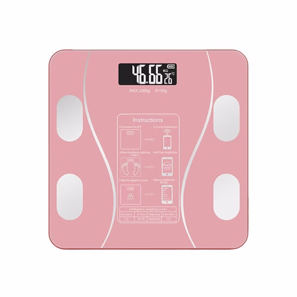 Cantar Electronic Inteligent De Baie Flippy Cu Aplicatie Smart, Corporal, Ecran Digital Iluminat, Termometru, Suporta Maxim 180 Kg, 26 x 26 cm, Baterii, Roz - imagine 1